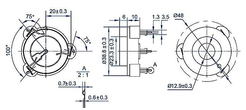 39MM*16MM 12VDC piezo buzzer