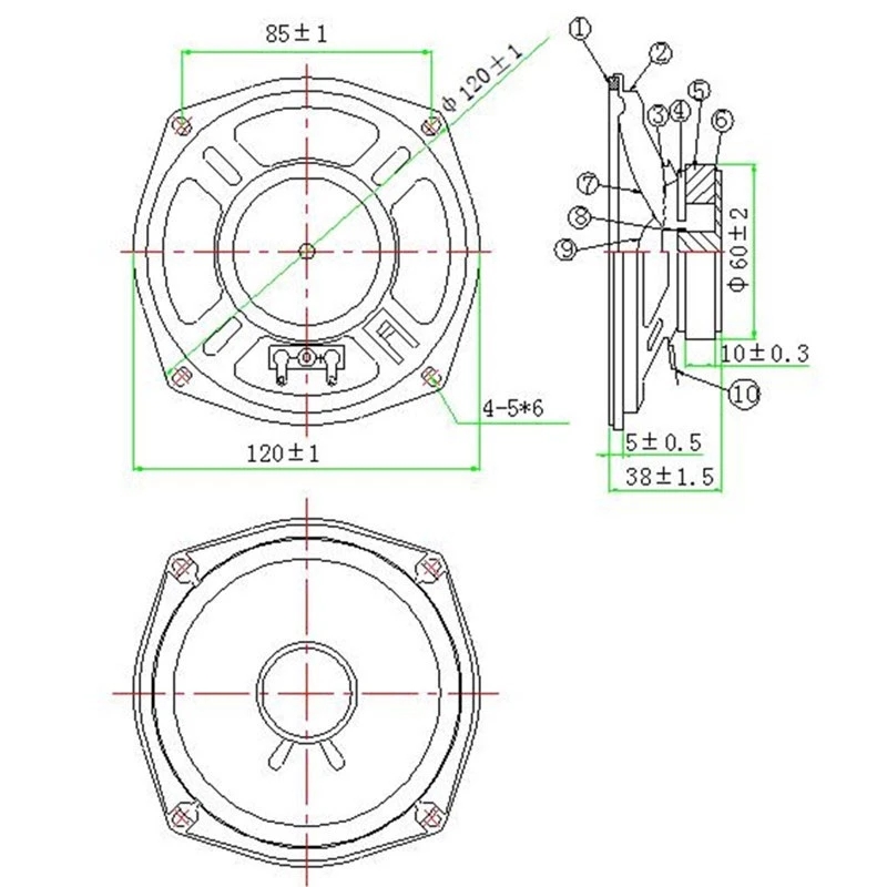 4,5 Zoll 120 mm 8 Ohm 10 Watt Lautsprechereinheit