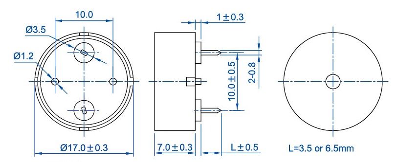 17MM*7MM 5v 85dB miniature piezo transducer