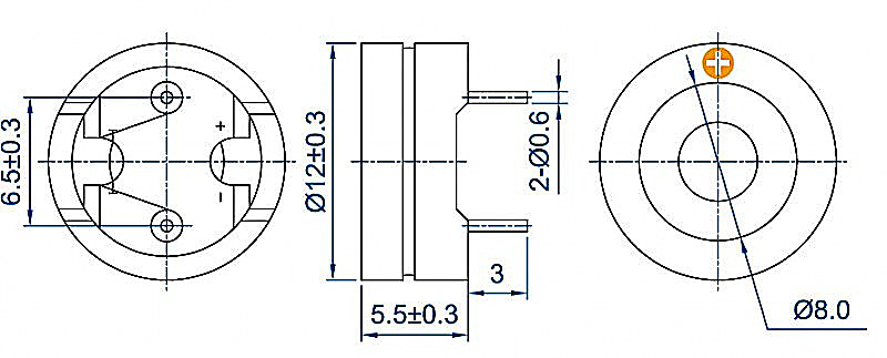 12*5.5mm 1.5v 3v alarm transducer magnetic buzzer
