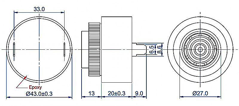 43MM*33MM 12V 24V dc 95dB piezo indicator