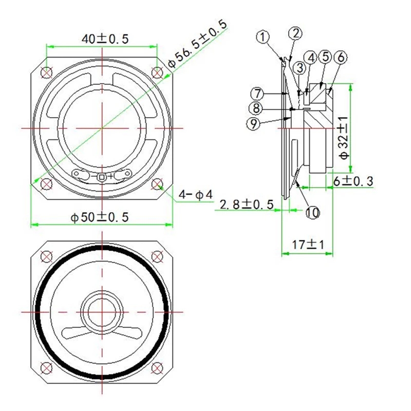 Alto-falante quadrado de 2 polegadas, 4 ohms e 3 watts